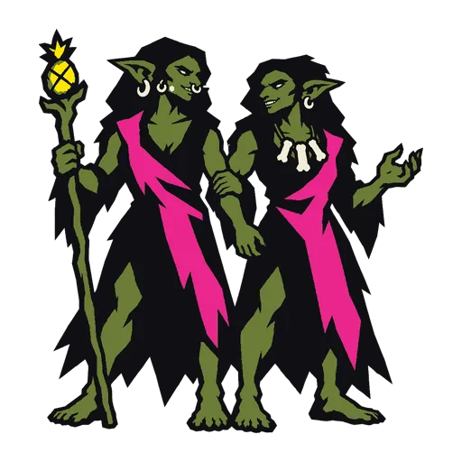 Goblinie szamanki: Rory z kolczykami na twarzy i kosturem z ananasem, Lorelai z naszyjnikiem z kości.